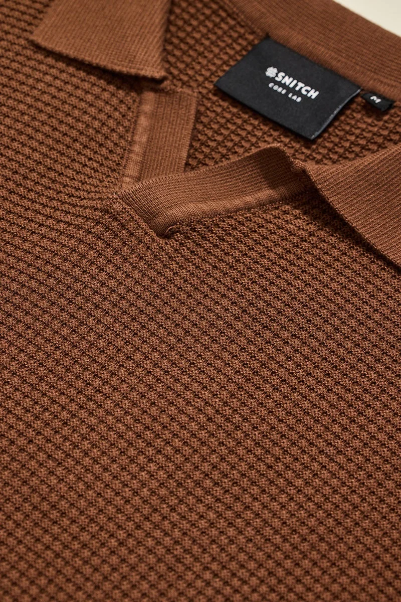 SNITCH Core Lab Brown Textured Polo T-Shirt